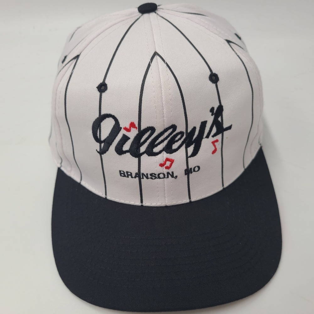 Vintage Gilleys Hat Snapback White Black Pinstripes Gilleys Branson Missouri Men